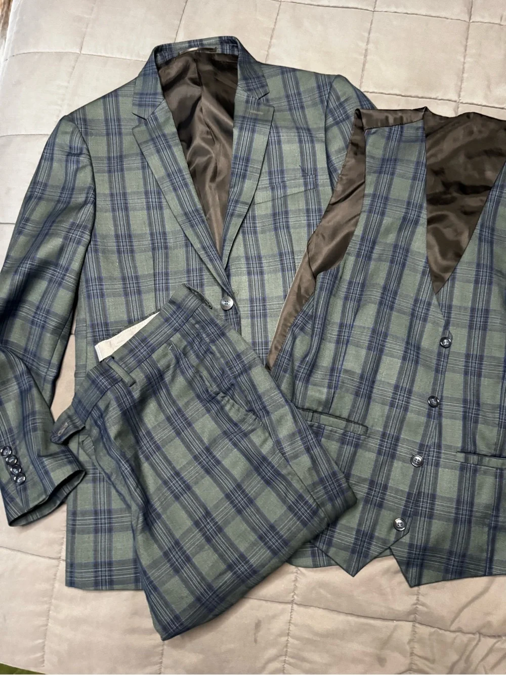 Men's Green Plaid Two-Button Blazer